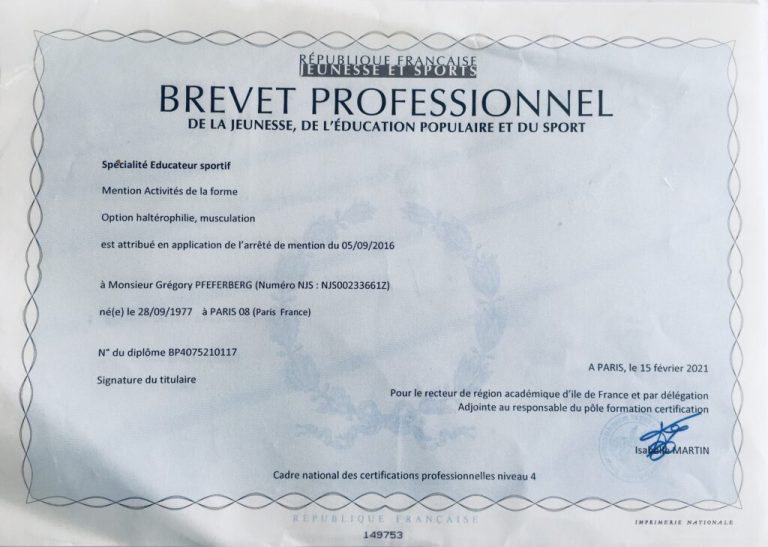 Diplôme — coach Body VIP